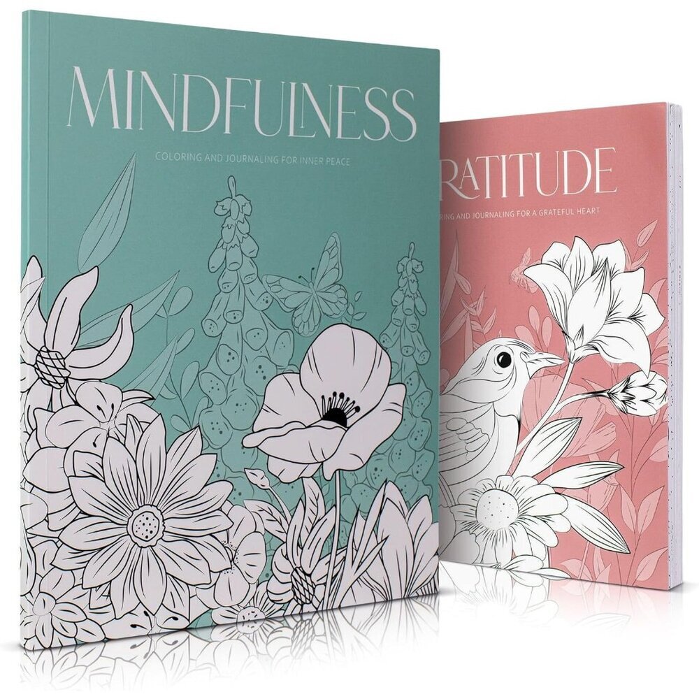 Beautiful Adult Coloring Book Set of 2 for Relaxation - Gratitude and Mindfulnes